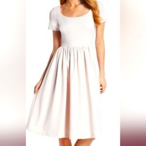 Gal Meets Glam Beige Taupe Pastel Midi Dress Wedding Old Money Quiet Luxury